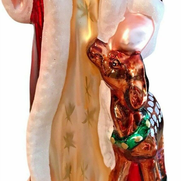 Vintage Glass Santa 12 1/2" Tall Hand Painted Deer - Picture 7 of 10